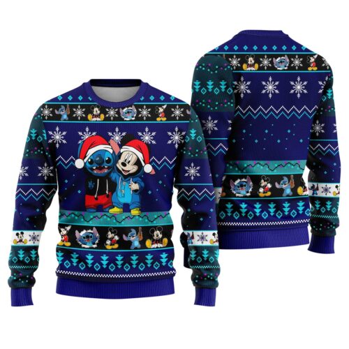 Christmas Sweatshirt with Stitch and Mickey Mouse for Holiday Magic Kingdom Party image 0