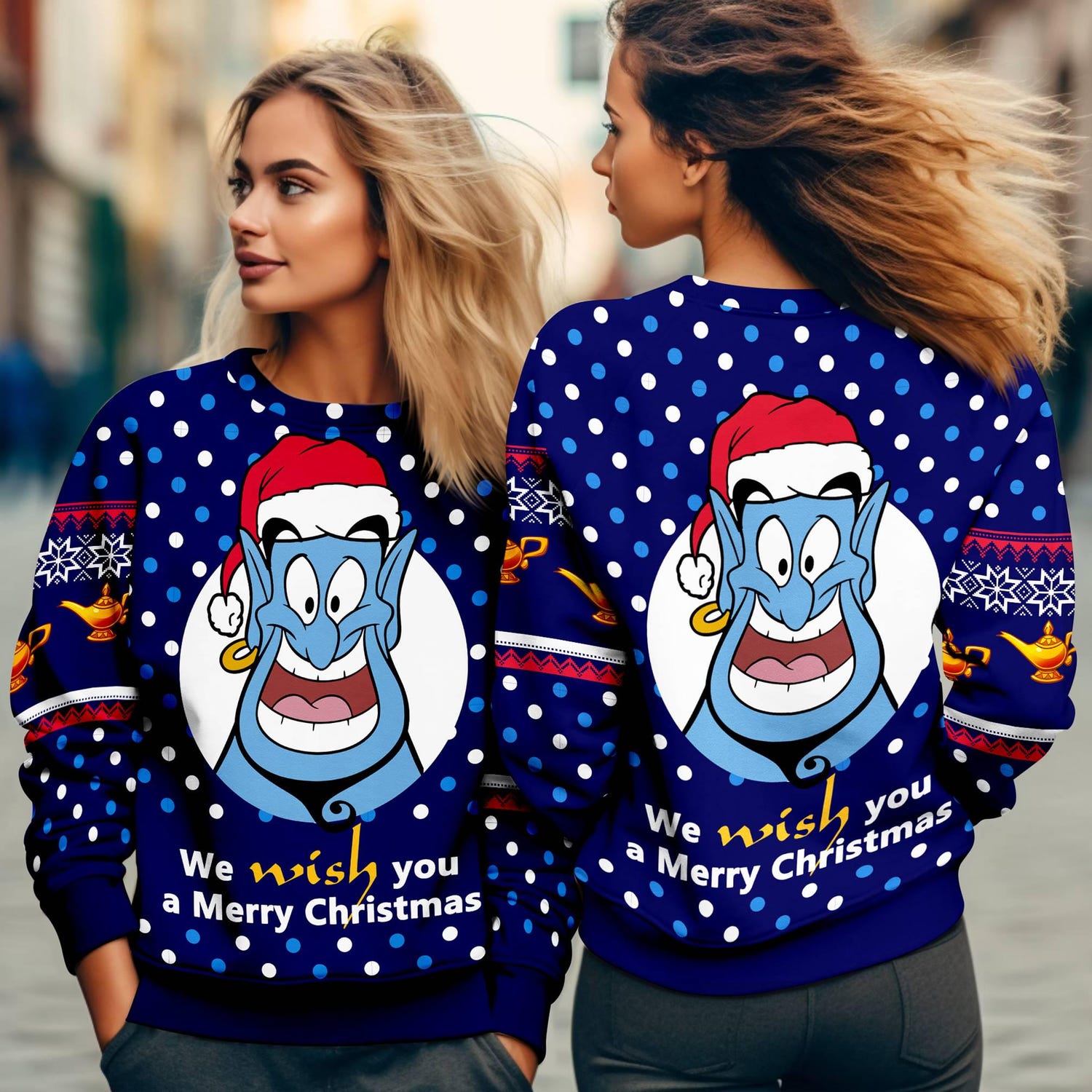 Aladdin Genie Ugly Christmas Sweatshirt Disney Holiday Sweater Novelty Christmas Jumper image 1