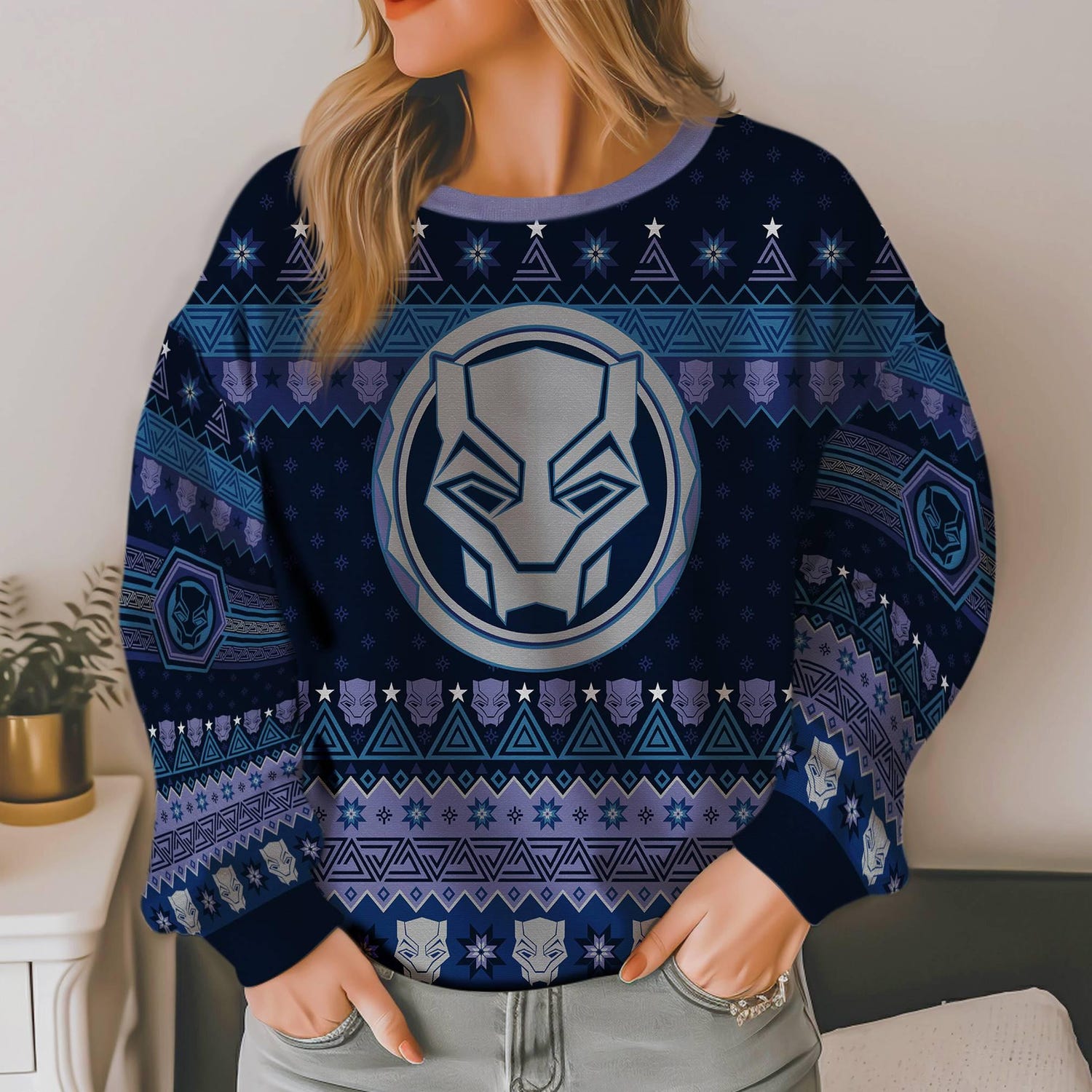 Black Panther Ugly Christmas Sweatshirt Wakanda Forever Marvel Avengers Xmas Sweater image 3