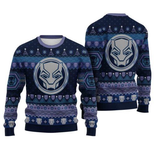 Black Panther Ugly Christmas Sweatshirt Wakanda Forever Marvel Avengers Xmas Sweater image 0