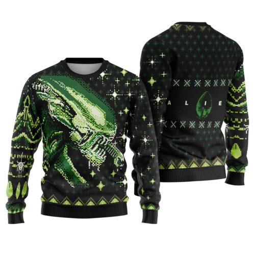 Xenomorph Alien Ugly Christmas Sweatshirt Alien Movie Xmas Sweater Holiday Family Sweatshirt image 0