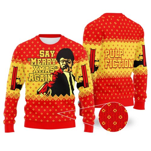 Pulp Fiction Christmas Sweatshirt Jules Winnfield Ugly Xmas Sweater Say Merry Xmas Again image 0