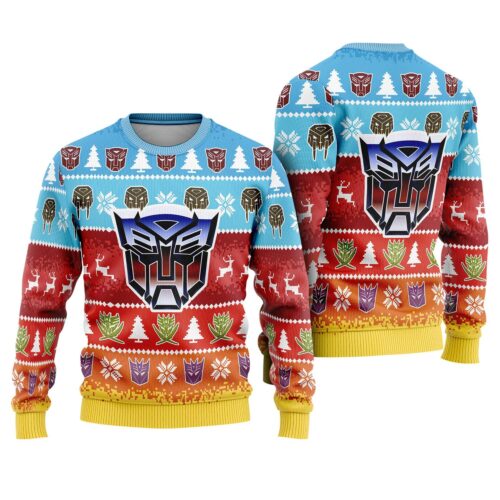 Transformers Autobots Ugly Christmas Sweatshirt featuring Optimus Prime and Bumblebee image 0