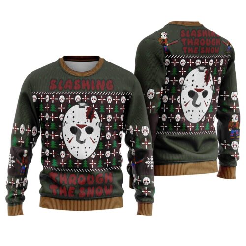 Jason Voorhees Ugly Christmas Sweatshirt Friday the 13th Horror Movie Xmas Sweater Halloween Apparel image 0