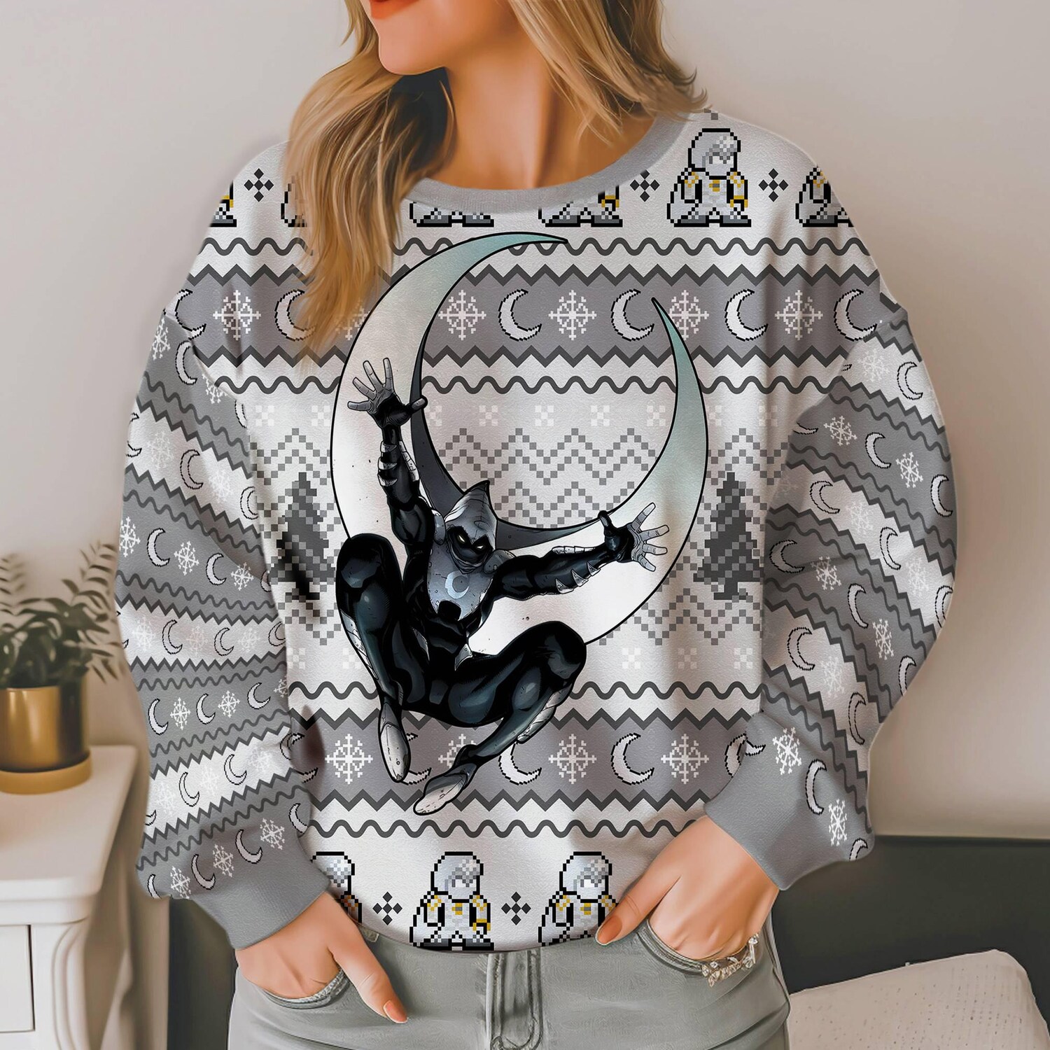 Moon Knight Ugly Christmas Sweatshirt Marc Spector Mr Knight Sweater Holiday Ugly Xmas Sweater image 4