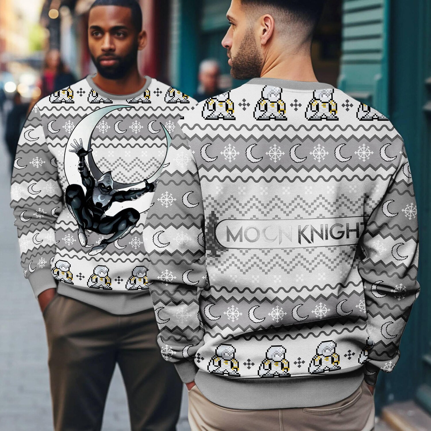 Moon Knight Ugly Christmas Sweatshirt Marc Spector Mr Knight Sweater Holiday Ugly Xmas Sweater image 2