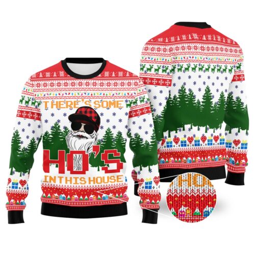 Santa There's Some Ho's In This House Ugly Christmas Sweater Funny Holiday Party Wear image 0