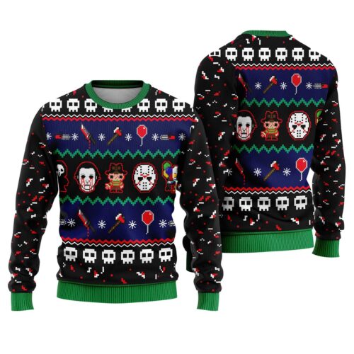 Horror Movie Characters Christmas Sweater Michael Myers Ugly Xmas Sweater Halloween Killer Shirt image 0