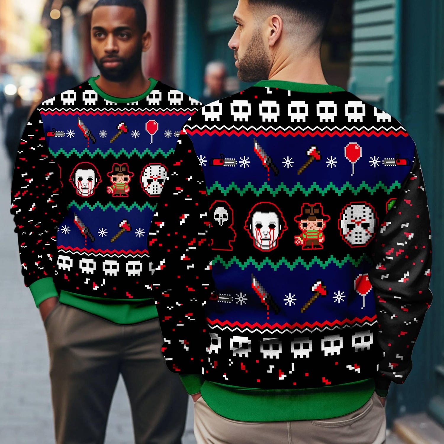 Horror Movie Characters Christmas Sweater Michael Myers Ugly Xmas Sweater Halloween Killer Shirt image 2