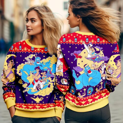 Disney Jasmine Christmas Sweater Aladdin Ugly Holiday Sweatshirt Disneyland Xmas Gift Apparel image 0