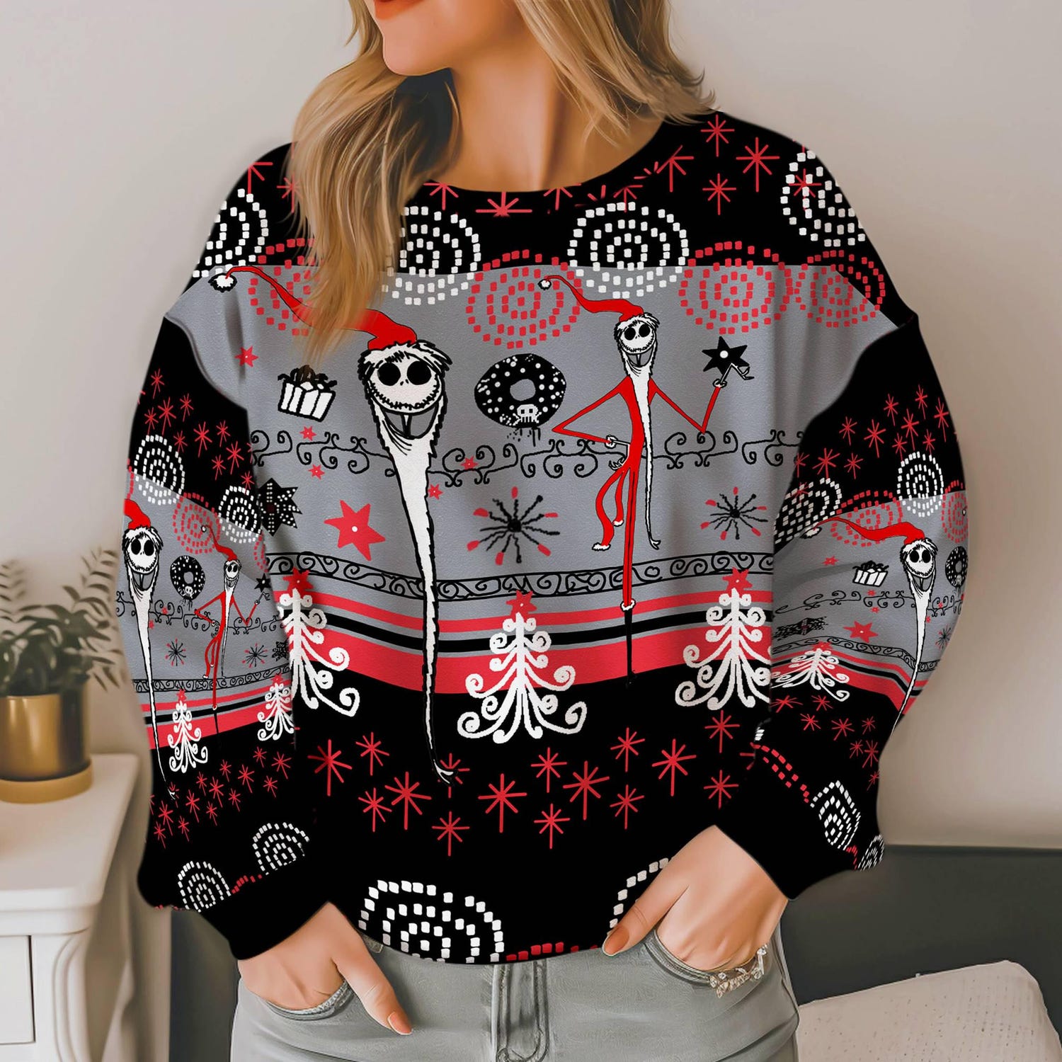 Santa Jack Skellington Christmas Sweatshirt Nightmare Before Christmas Sweater Holiday Gift image 3