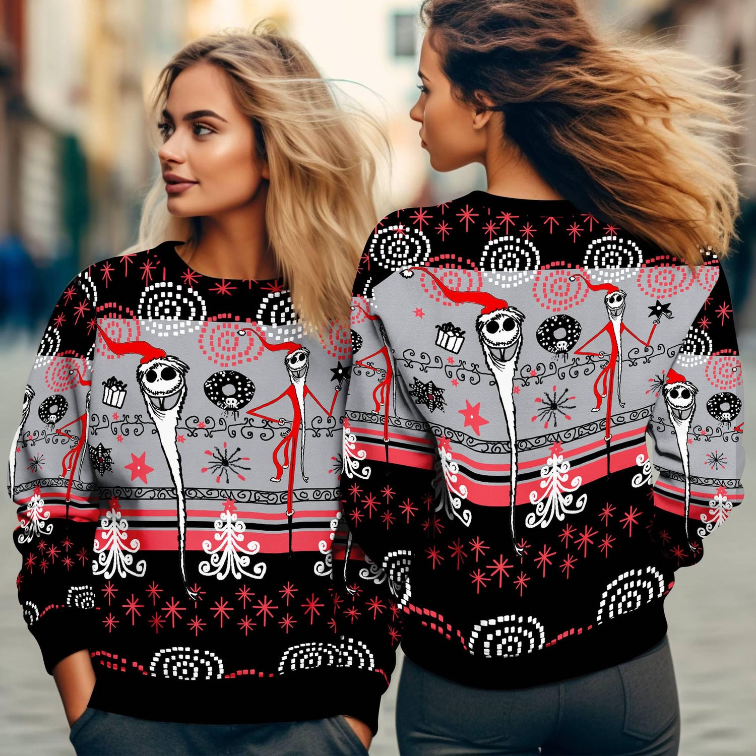 Santa Jack Skellington Christmas Sweatshirt Nightmare Before Christmas Sweater Holiday Gift image 2