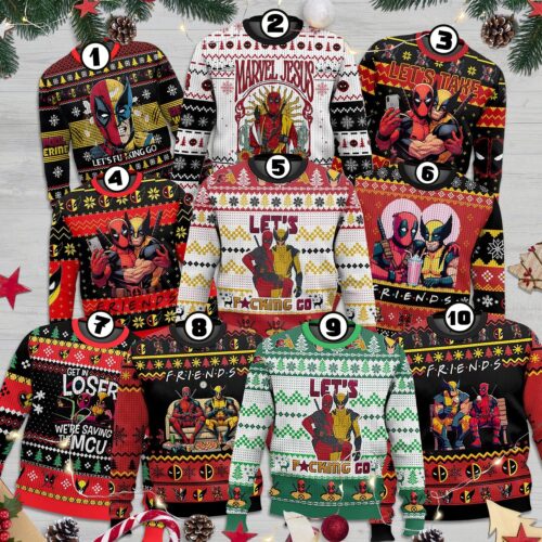 Marvel Deadpool Wolverine Ugly Christmas Sweater Funny Superhero Sweatshirt 2024 Christmas Gift image 0