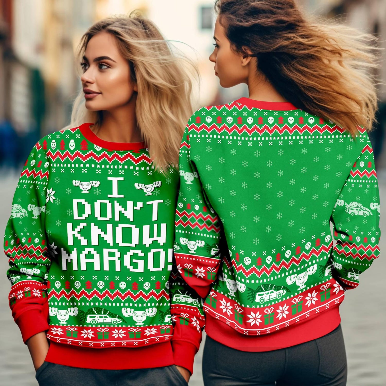 National Lampoon's Christmas Vacation Ugly Christmas Sweatshirt I Don't Know Margo Todd and Margo Shirt image 2