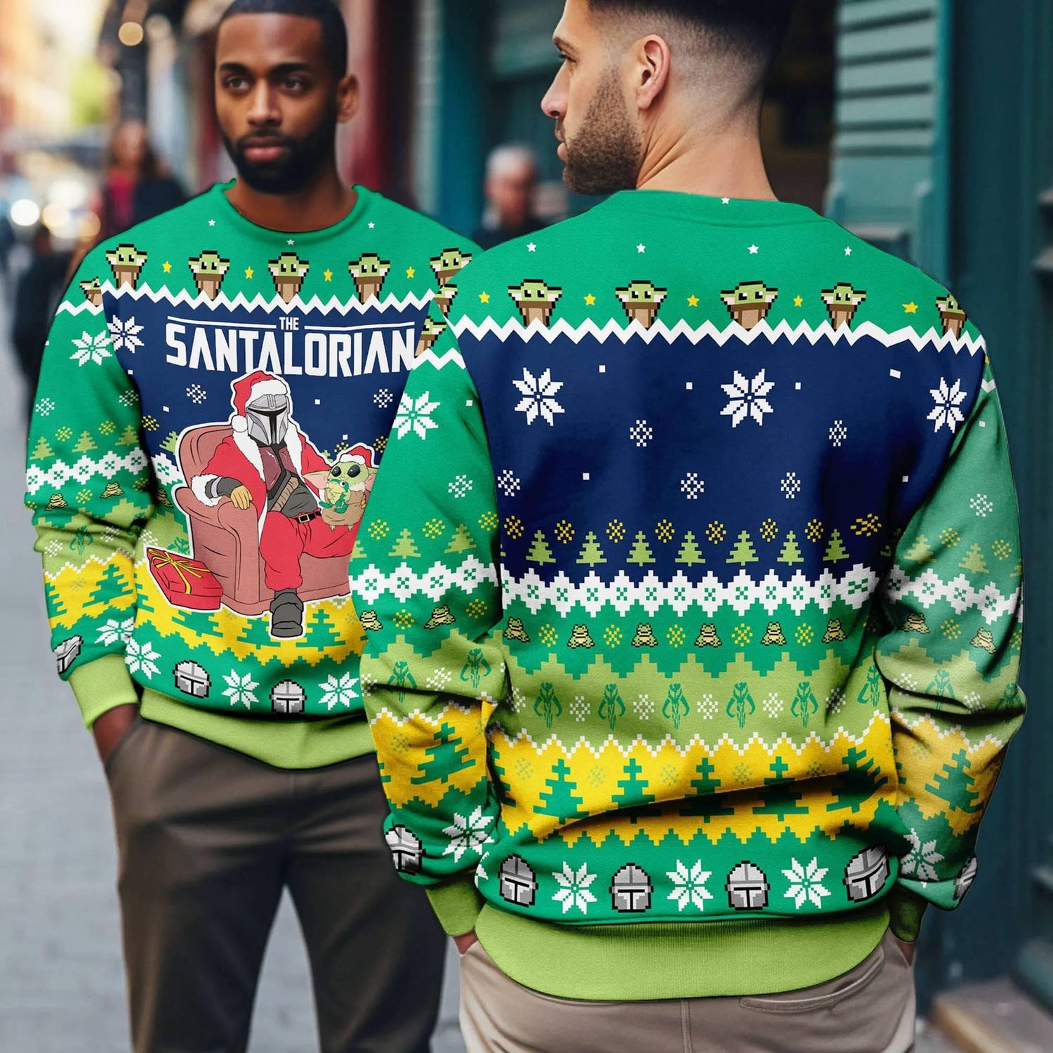 The Mandalorian Ugly Christmas Sweater with Baby Yoda Grogu Star Wars Sweatshirt for Holiday image 1