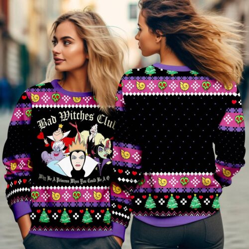 Villains Ugly Christmas Sweater Bad Witches Club Sweatshirt with Ursula Evil Queen Maleficent image 0