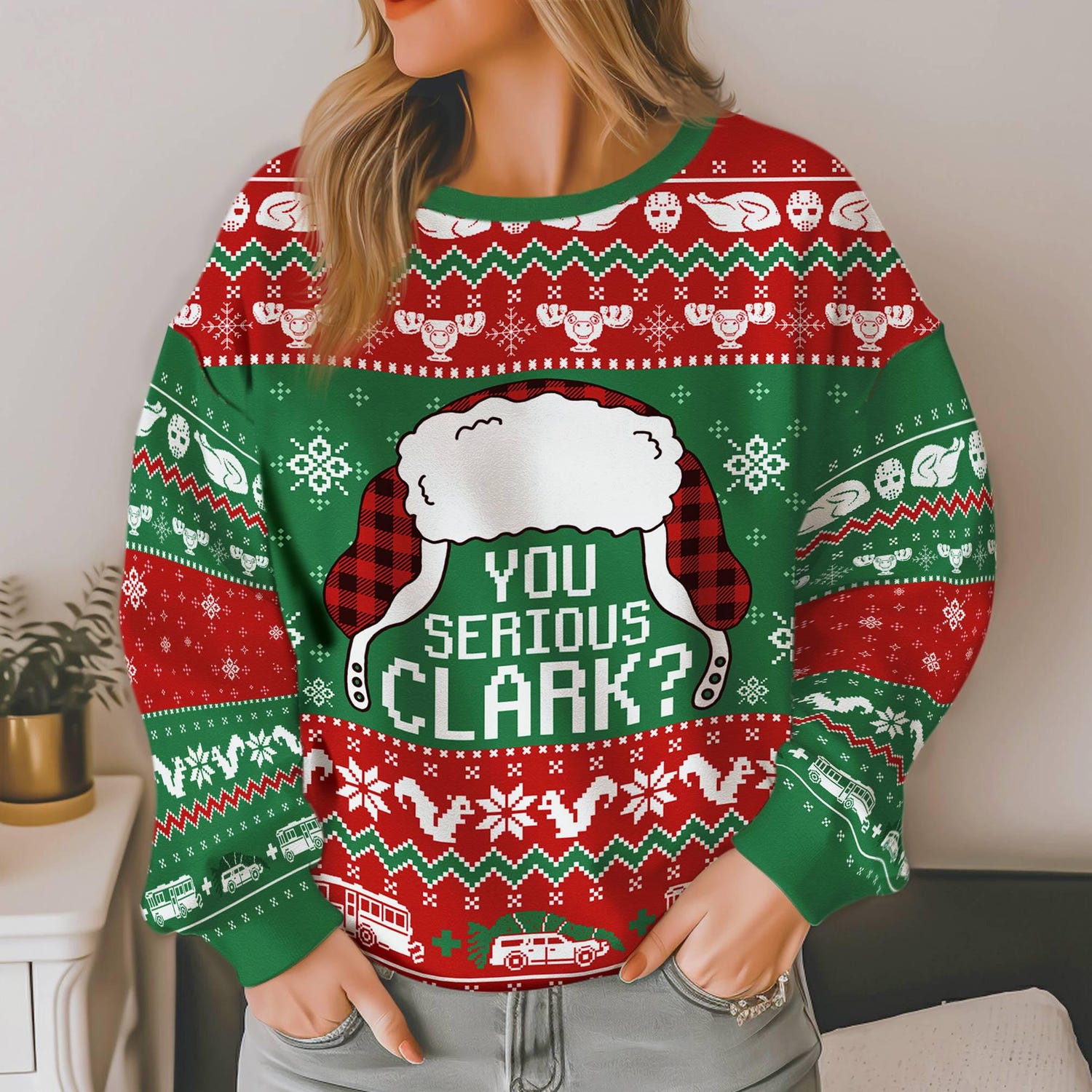 National Lampoon's Christmas Vacation Ugly Sweater Are You Serious Clark Cousin Eddie Sweatshirt image 2