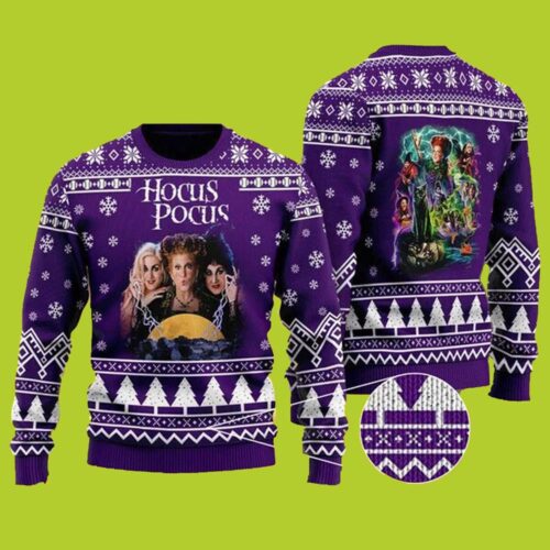 Hocus Pocus Sanderson Sisters Ugly Christmas Sweater Witch Halloween Party Shirt image 0