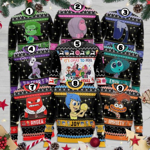 Inside Out Ugly Christmas Sweater Pixar Emotions Holiday Shirt Family Matching Inside Out Shirts image 0