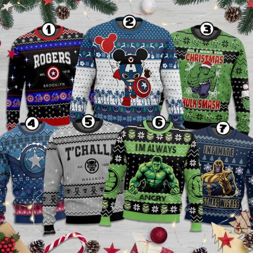 Marvel Avengers Ugly Christmas Sweater Captain America & Hulk Holiday Sweatshirt image 0