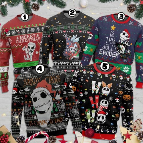 Jack Skelington Ugly Christmas Sweater, Nightmare Before Christmas Xmas Sweatshirt, Jack Skelington Christmas Gift image 0