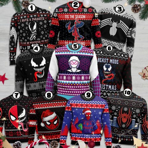 Spiderman Marvel Ugly Christmas Sweater Superhero Xmas Sweatshirt Holiday Gift for Fans image 0