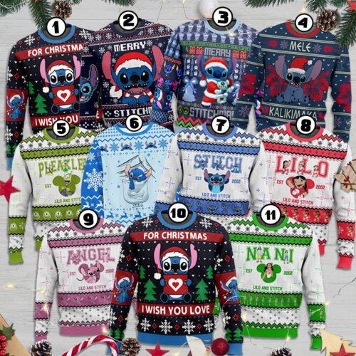 Stitch Ugly Christmas Sweater Disney Ohana Holiday Sweater Xmas Hohoho Sweater for Adults image 0