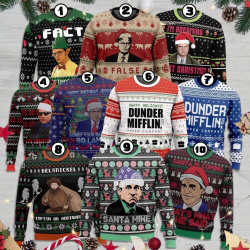 The Office Ugly Christmas Sweater Michael Scott Dwight Schrute Elf Holiday Pullover image 0