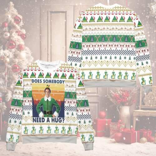 Elf Need A Hug Ugly Christmas Sweater Buddy Elf Holiday Sweater Christmas Movie Gift Shirt image 0