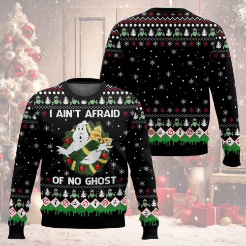 Ghostbusters Ugly Christmas Sweater I Ain't Afraid Of No Ghost Slimer & Stay Puft Design image 0