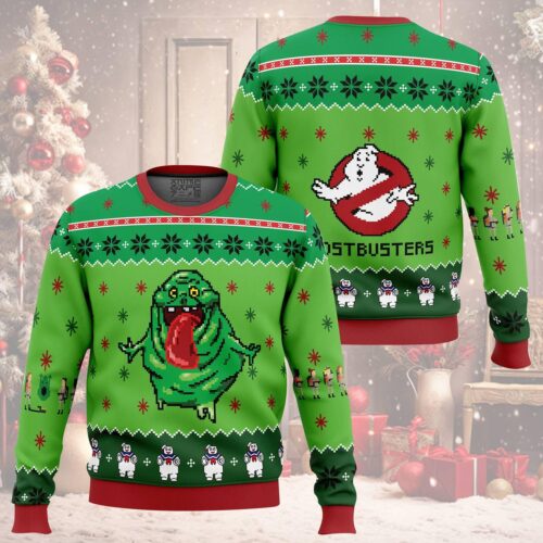 Ghostbusters Ugly Christmas Sweater Slimer Stay Puft Marshmallow Holiday Sweatshirt image 0