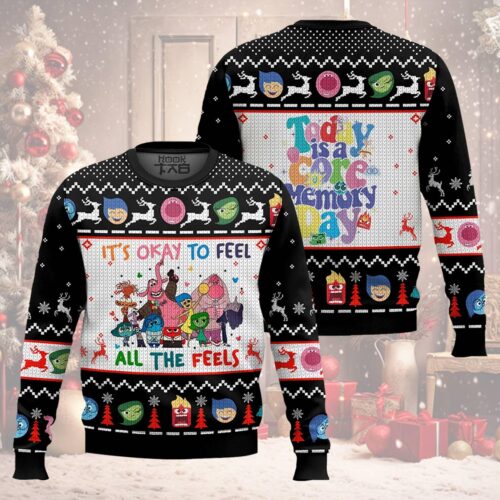 Inside Out Emotions Christmas Sweater Feel All The Feels Ugly Holiday Sweater image 0