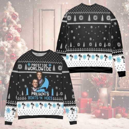 Prestige Worldwide Boats and Hoes Ugly Christmas Sweater Funny Movie Xmas Sweatshirt Gift image 0