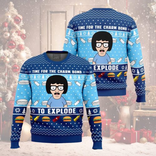 Bob's Burgers Ugly Christmas Sweater Tina Belcher Holiday Sweatshirt Funny Charm Bomb Design image 0