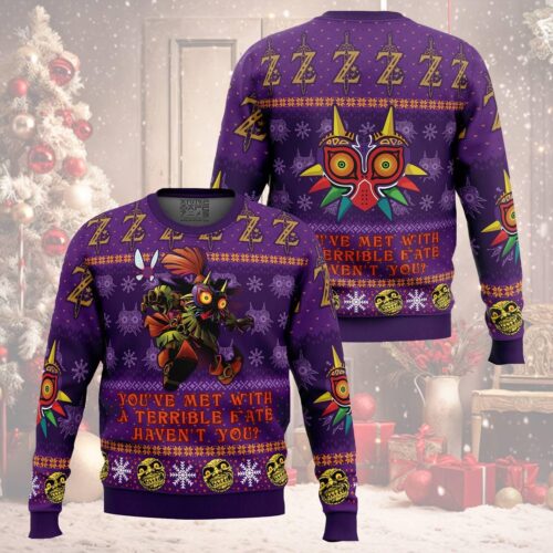 Legend of Zelda Majora's Mask Ugly Christmas Sweater Zelda Video Game Sweatshirt Xmas Sweater image 0