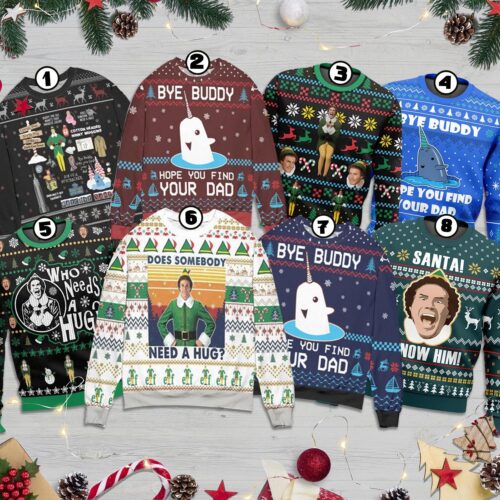 Elf Bye Buddy Ugly Christmas Sweater Buddy Elf Holiday Sweatshirt Funny Christmas Pattern Sweater image 0