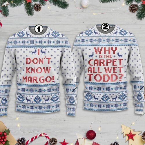 Todd and Margo Christmas Vacation Ugly Sweater Why's The Carpet Wet Todd Couples Sweatshirt image 0