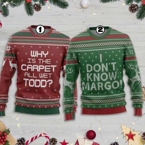 National Lampoon's Christmas Vacation Todd and Margo Ugly Sweater Couple Christmas Sweatshirt image 0