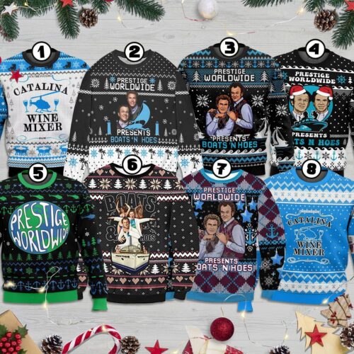 Step Brothers Prestige Worldwide 3D Shirt Catalina Wine Mixer Ugly Christmas Sweater Comedy Apparel image 0