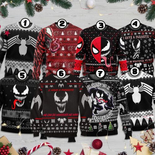 Venom Ugly Christmas Sweater Halloween Marvel Spiderman Sweatshirt Scary Movie Xmas Gift image 0