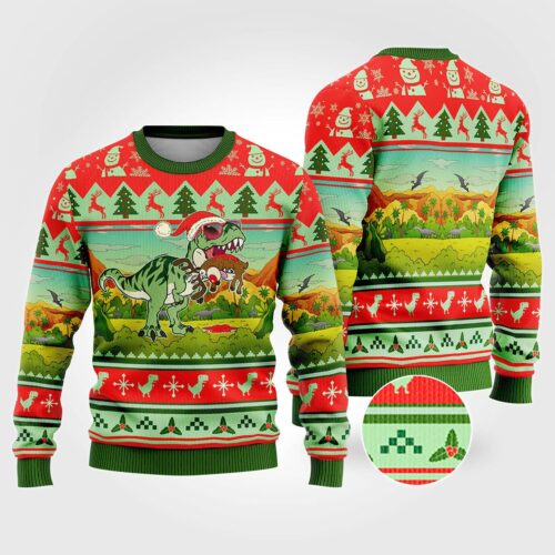 Dinosaur Christmas Sweatshirt T-Rex Reindeer Design Ugly Xmas Sweater Tyrannosaurus Jumper image 0