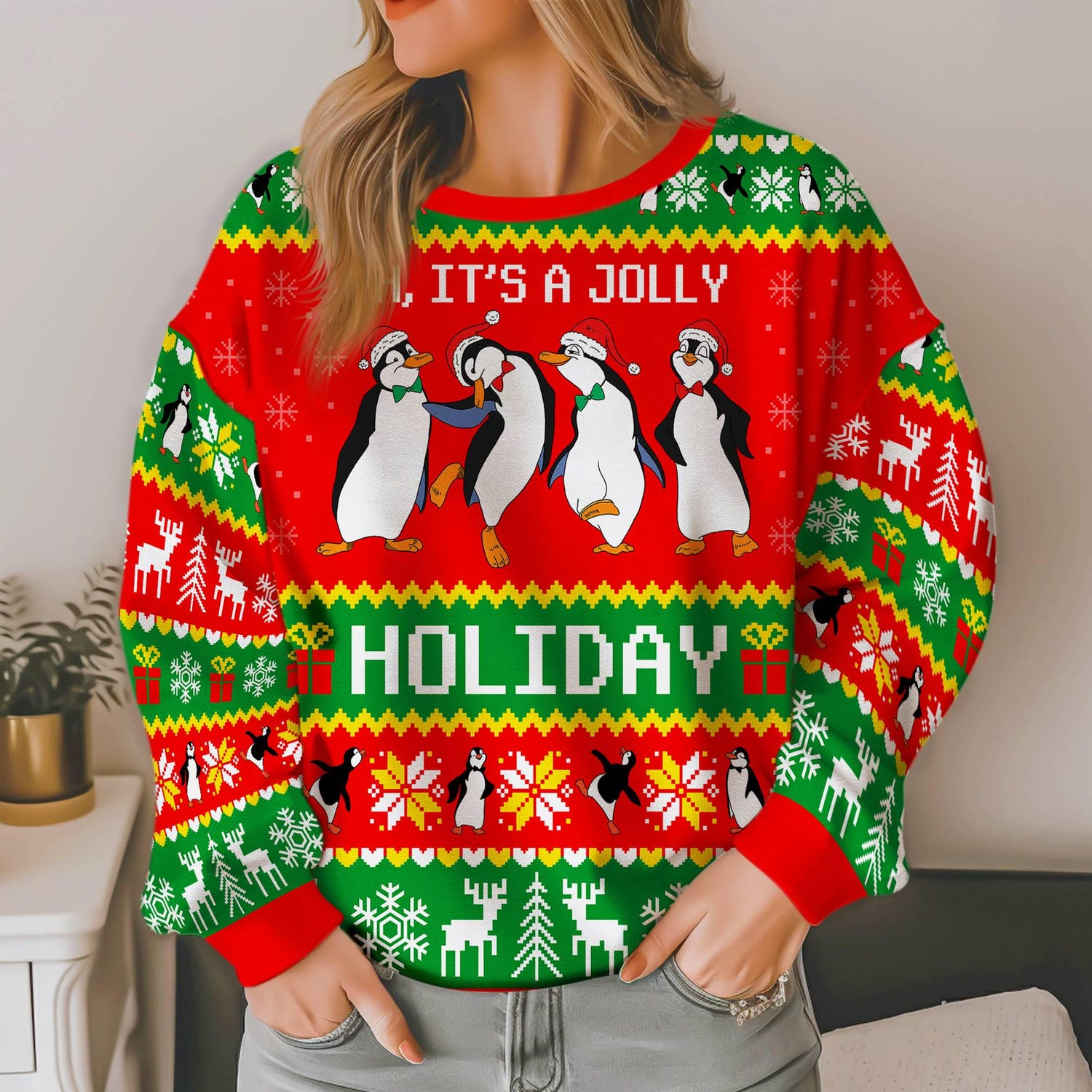 Mary Poppins Penguin Christmas Sweatshirt Jolly Holiday Ugly Sweater Funny Animal Xmas Top image 3