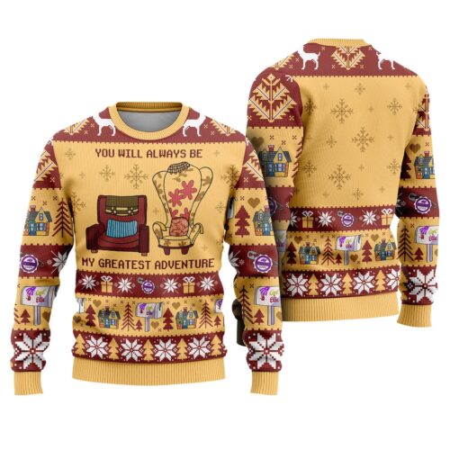 Pixar Up Christmas Sweater Greatest Adventure Sweatshirt Carl & Ellie Xmas Couple Pullover image 1