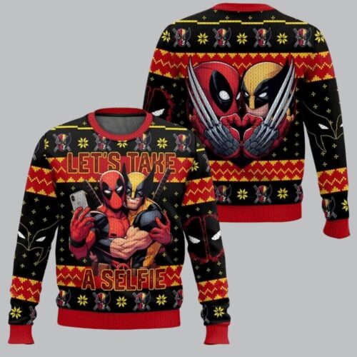 Marvel Deadpool Wolverine Christmas Sweatshirt Superhero Ugly Sweater Holiday Apparel image 0