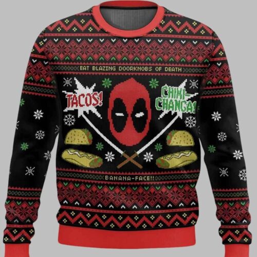 Deadpool Tacos Christmas Sweater Ugly Sweatshirt Marvel Superhero Holiday Gift for Fans image 0