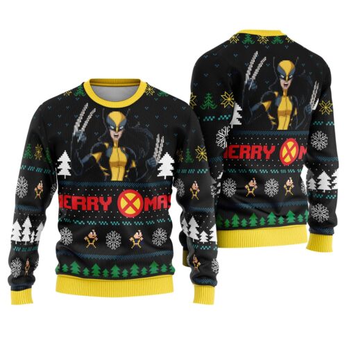 Marvel Wolverine X-23 Ugly Christmas Sweatshirt Santa Claws Holiday Sweater Xman Xmas Apparel image 0