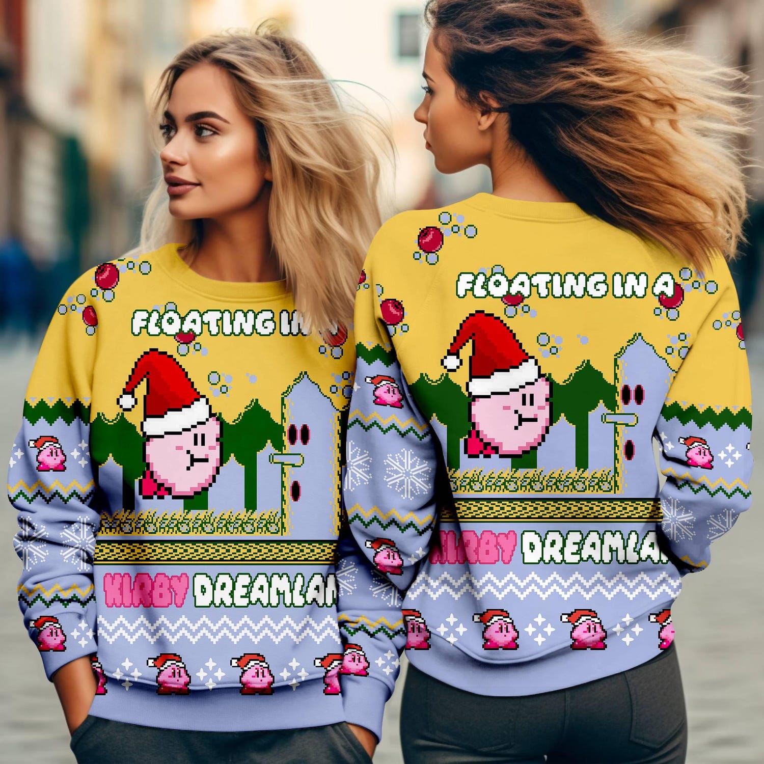 Kirby Video Game Ugly Christmas Sweater Pink Kirby Xmas Sweatshirt Dreamland Holiday Sweater image 1