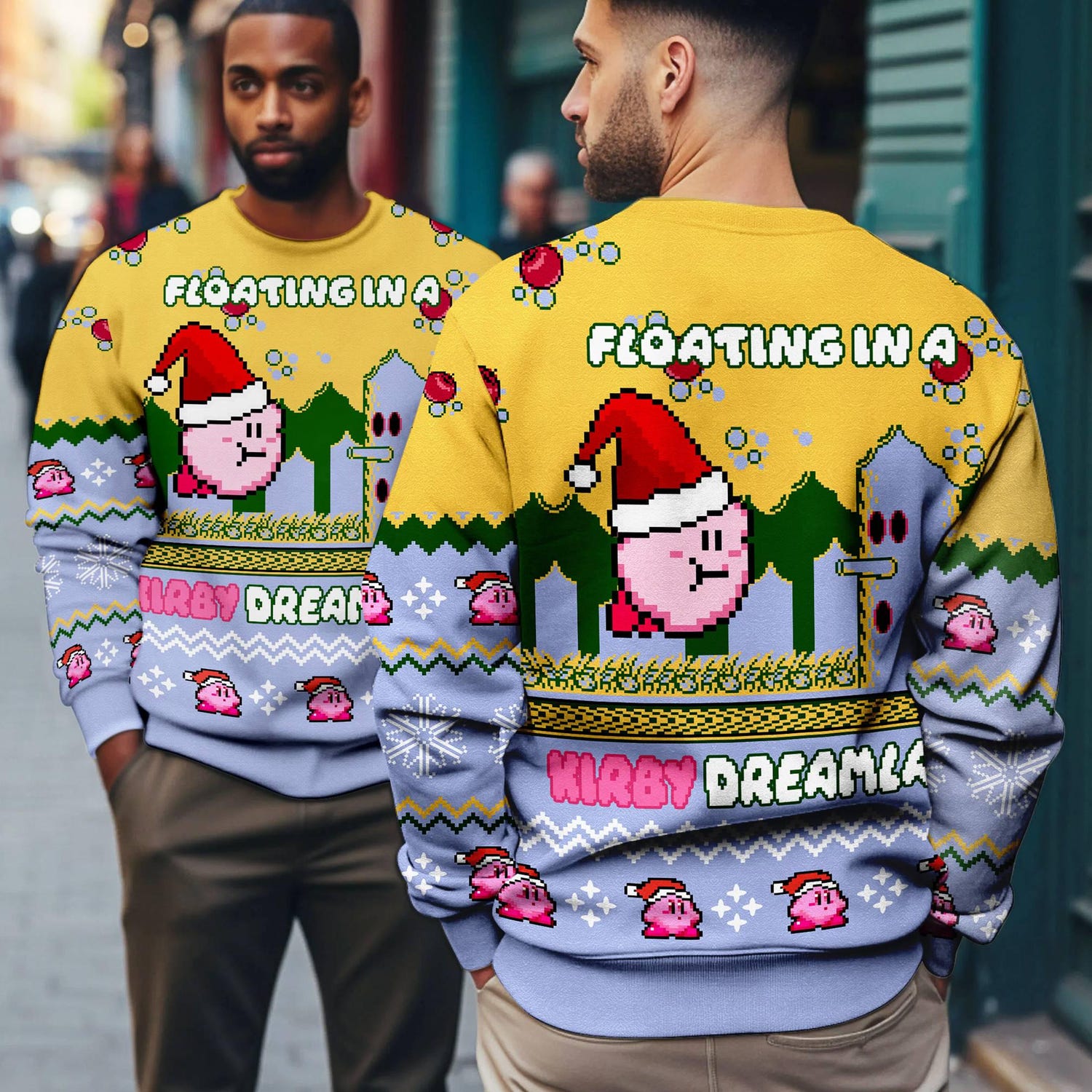 Kirby Video Game Ugly Christmas Sweater Pink Kirby Xmas Sweatshirt Dreamland Holiday Sweater image 2