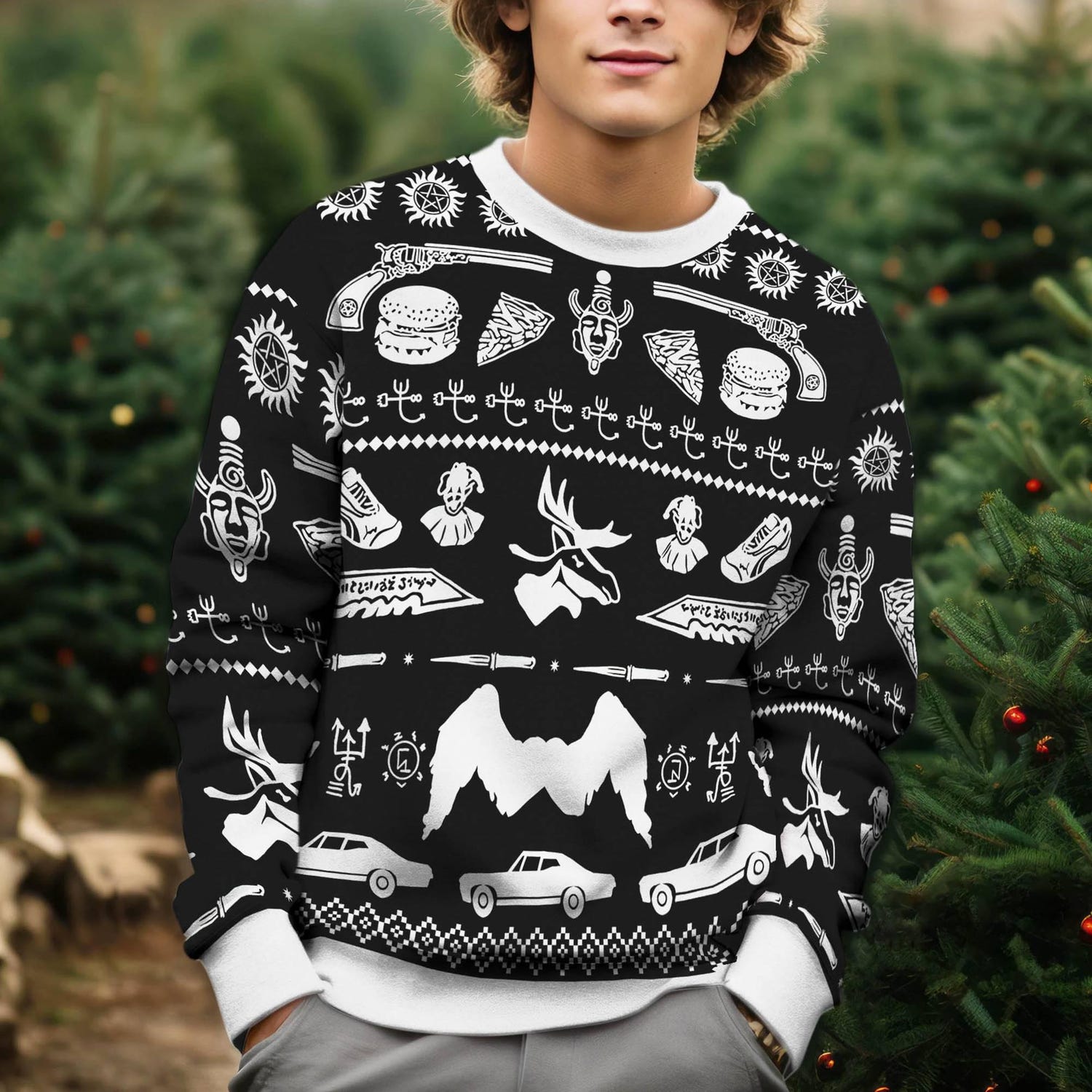 Supernatural Ugly Christmas Sweatshirt Sam & Dean Winchester Holiday Sweater Supernatural Xmas Apparel image 1