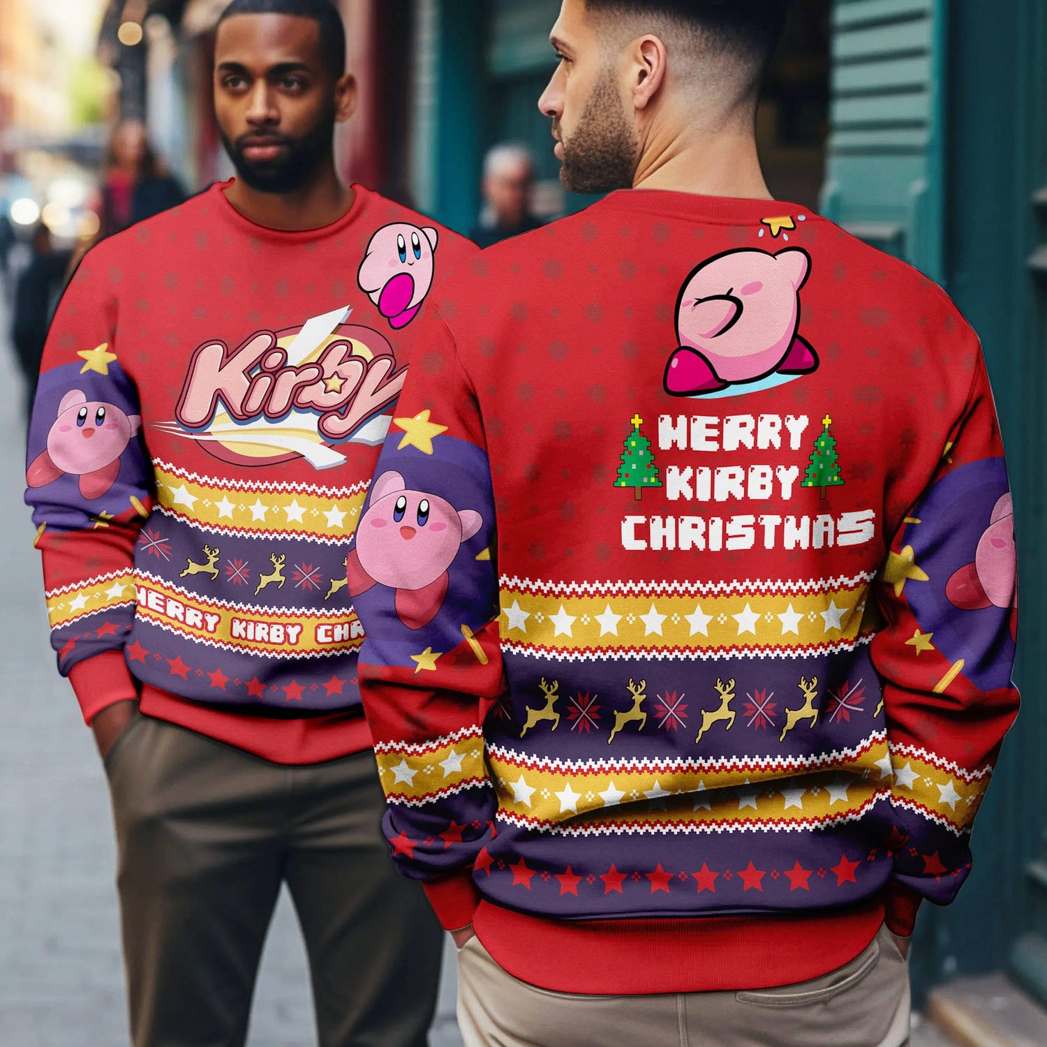 Kirby Video Game Ugly Christmas Sweatshirt Pink Kirby Sweater Ugly Xmas Gaming Apparel image 2